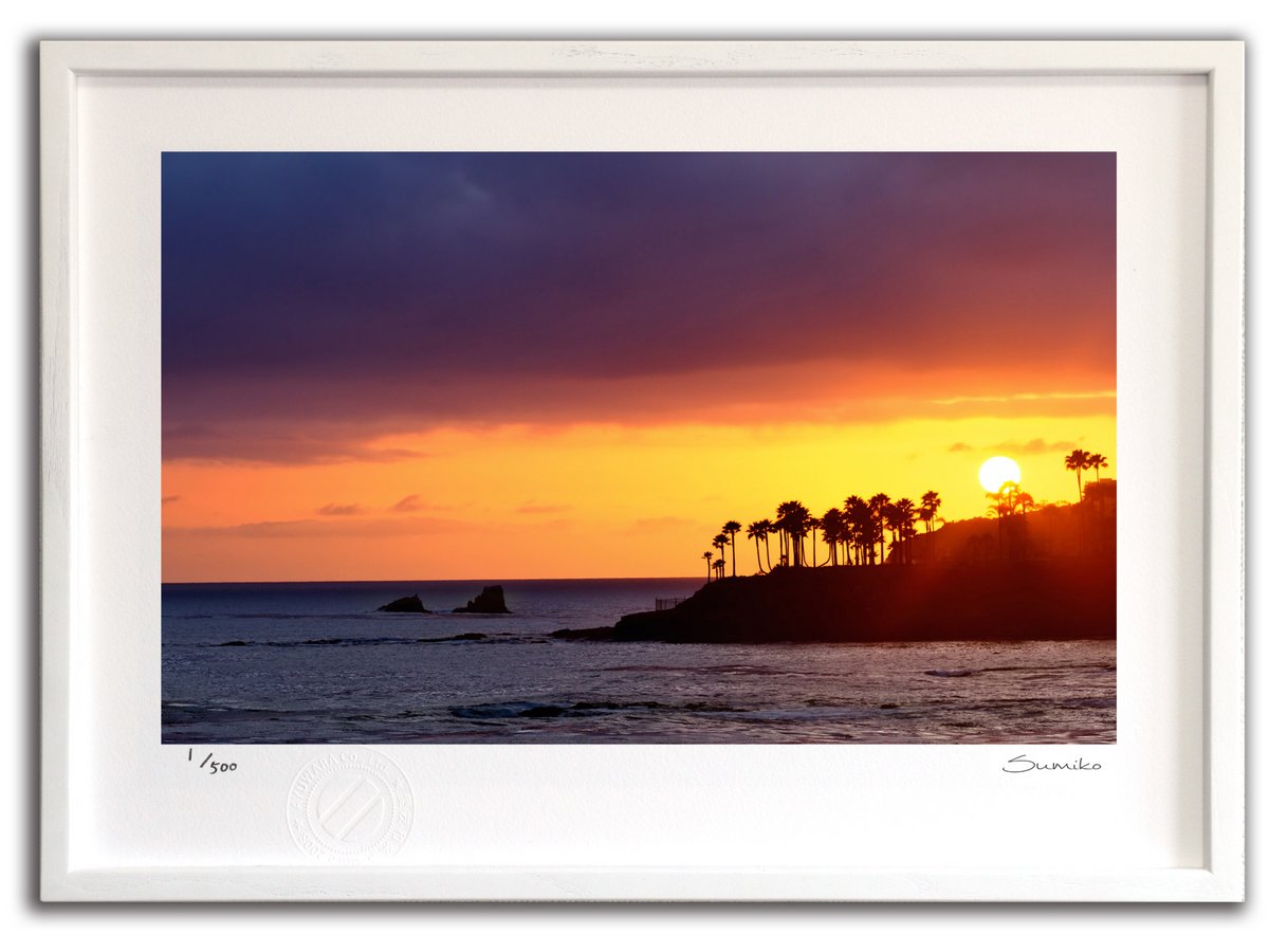 最大100%ポイントバック！限定抽選 版画 絵画 ラグナビーチの夕焼け(スミコ スコット)/インテリア 額入り 額装込 風景画 油絵 ポスター アート アートパネル リビング 玄関 プレゼント モダン アートフレーム 飾る おしゃれ 壁掛け 絵
