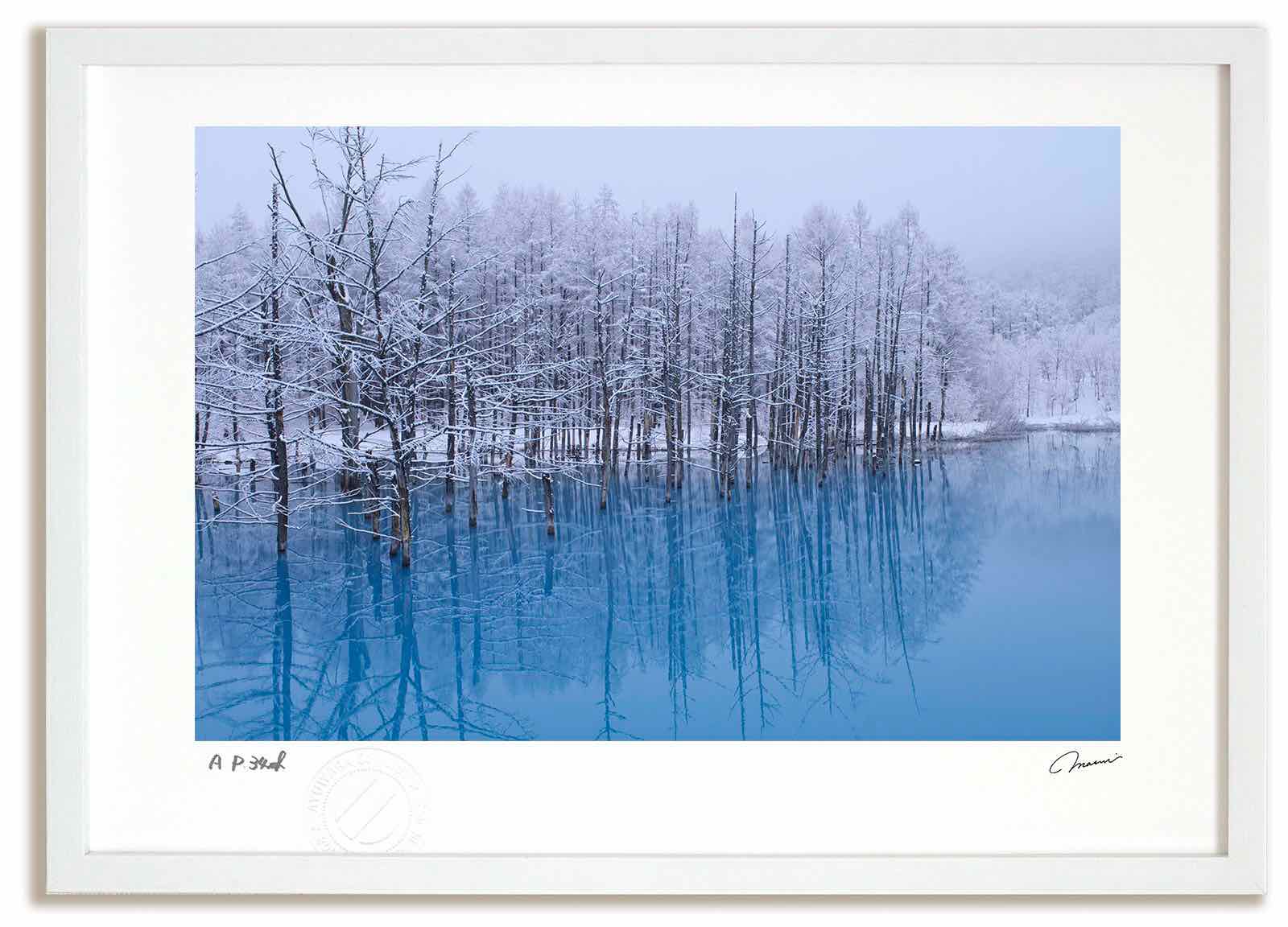 アートフォト 絵画 新雪の青沼 高橋真澄/インテリア 額入り 額装込 風景画 油絵 ポスター アート アートパネル リビング 玄関 プレゼント モダン アートフレーム 飾る おしゃれ 壁掛け 絵｜絵画・壁飾り　風景専門店あゆわら