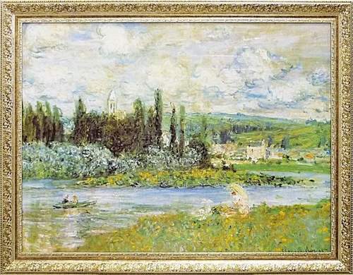 最大100%ポイントバック！限定抽選 絵画 モネ 「Vetheuil sur Seine 1880」/インテリア 額入り 額装込 風景画 油絵 ポスター アート アートパネル リビング 玄関 プレゼント モダン アートフレーム 飾る 5Lサイズ おしゃれ 壁掛け 絵