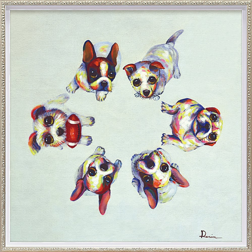 絵画 油絵 オイル ペイント アート「ドッグ サークル（Mサイズ）」/インテリア 額入り 額装込 風景画 油絵 ポスター アート アートパネル リビング 玄関 プレゼント モダン アートフレーム 飾る 3Lサイズ おしゃれ 壁掛け 絵