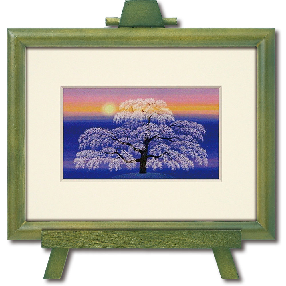 朝霧の山村風景木版画（ヴィンテージ風フレーム入り） 朝霧の山村風景木版画（ヴィンテージ風フレーム入り） 朝霧の