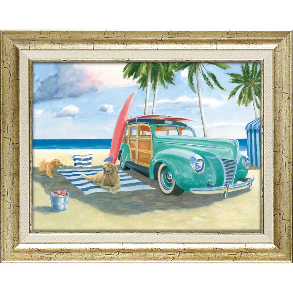 絵画 ジェームス ウィーンズ「ビーチ ライド2」 額入り 風景画 浜辺 犬 海辺 インテリア 額装込 絵画 アート リビング 壁飾り プレゼント ギフト アートパネル ポスター Lサイズ おしゃれ 壁掛け 絵｜絵画・壁飾り　風景専門店あゆわら