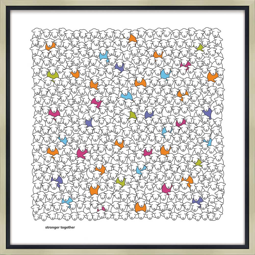 絵画 ハーディー「ストロンガー トゥゲザー」 羊 ひつじ かわいい おしゃれ 壁掛け 額付き ギフト 3Lサイズ