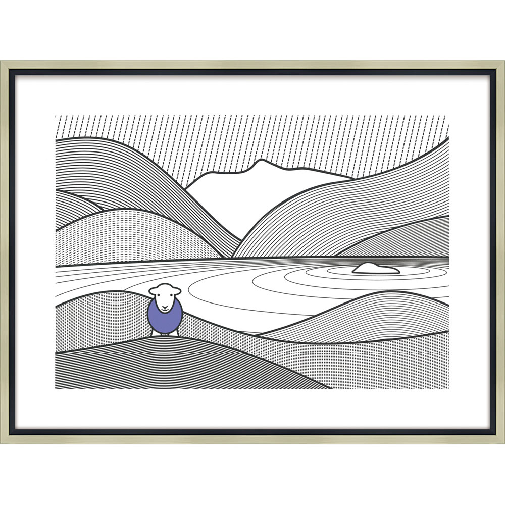 絵画 ハーディー「ライン パープル」 羊 ひつじ かわいい おしゃれ 壁掛け 額付き ギフト 4Lサイズ