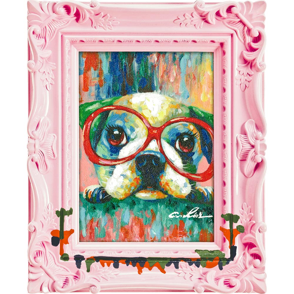 絵画 オイル ペイント アート ～ペンキ デコフレーム シリーズ～「ポップパピー」 犬 動物画 インテリア 壁掛け 額付き 油絵 カラフル ギフト おしゃれ かわいい プレゼント リビング 玄関 部屋に飾る Sサイズ