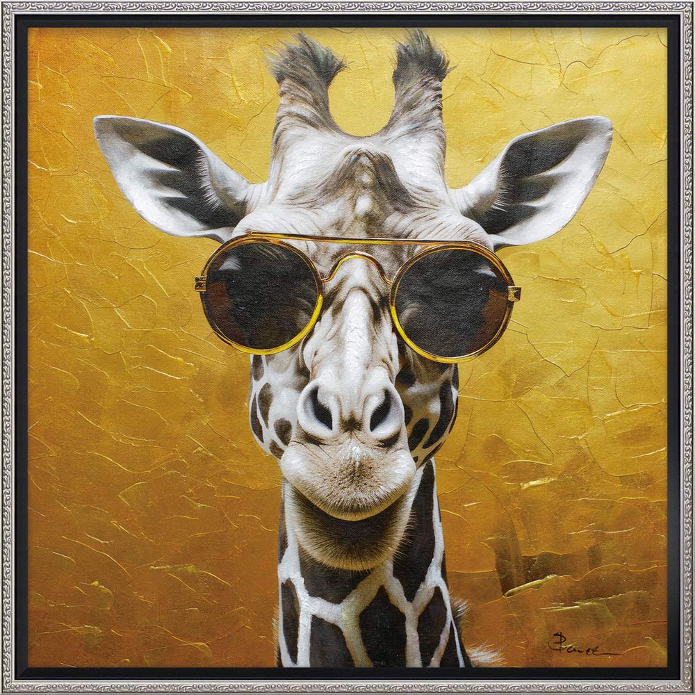 手書き油絵 キリンフォミリー 額付 絵画 インテリア 油彩画 手書き油絵 キリンフォミリー 額付 絵画 インテリア 油彩画