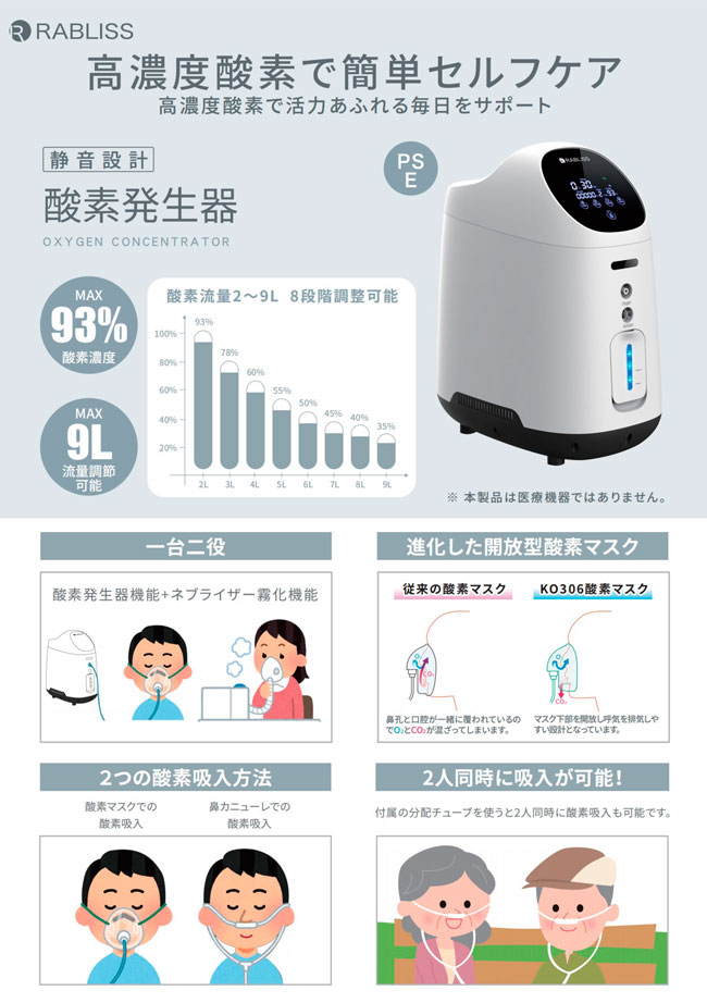 新作揃え RABLISS 酸素発生器 KO306 酸素濃度最大93％ 最大流量9L