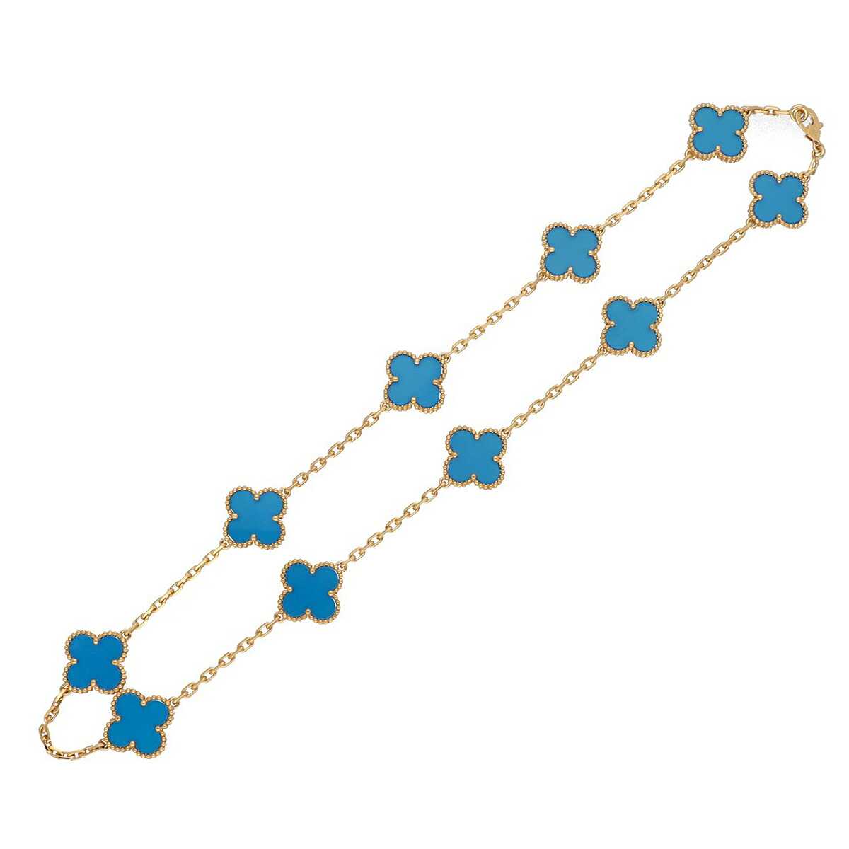VanCleef&Arpels ヴァンクリーフ＆アーペル ヴィンテージ アルハンブラ 10モチーフ ネックレス ブルー アゲート 42cm 750 K18 YG イエローゴールド VCARD34800【送料無料】【中古】TMR2412130005