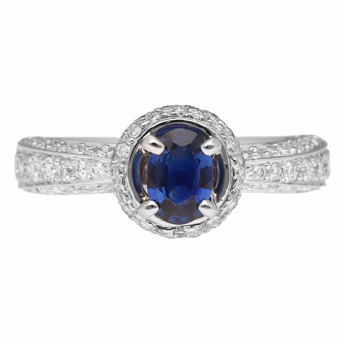 オーバル ブルーサファイア(0.48ct) ダイヤモンド(0.65ct) リング Pt950 プラチナ 日本サイズ約8号 #48 鑑別書【送料無料】指輪【中古】23120318|Azabu Vintage