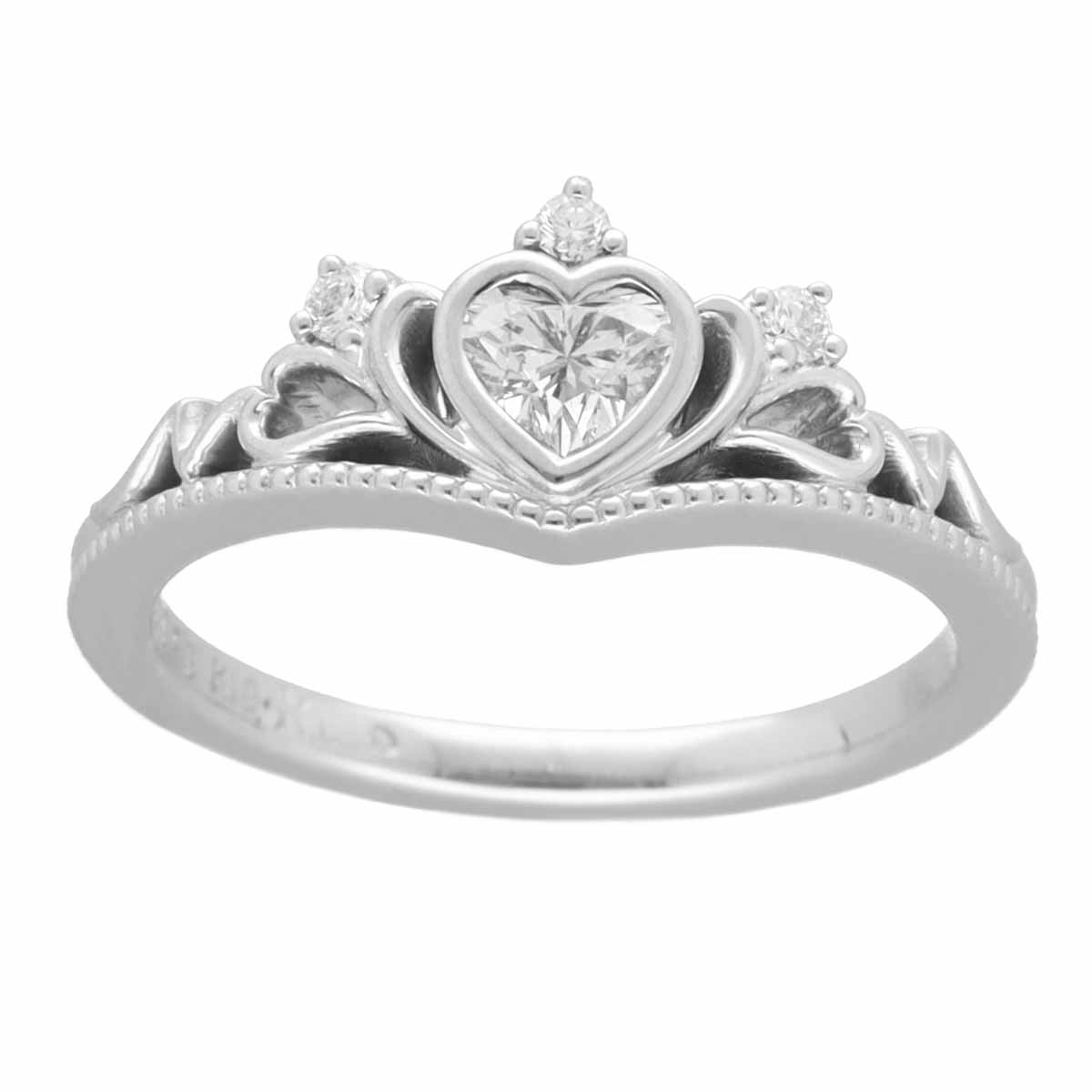 K.UNO ケイウノ プリンセスティアラ ハートシェイプダイヤモンド(D0.231ct F-VS2/D0.028ct) リング 750 K18 WG ホワイトゴールド 日本サイズ約8号 #48 鑑定書【送料無料】【代引き手数料無料】指輪 【中古】32120204|Azabu Vintage
