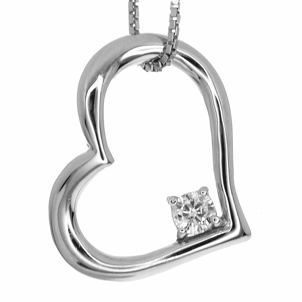 オープンハートモチーフ 1pダイヤモンド D0 13ct ネックレス Pt850 Pt900 プラチナ 送料無料 レディース 中古 Filmsdeculfrancais Com