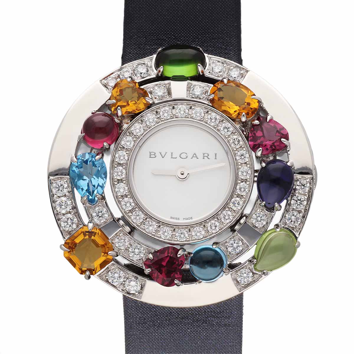 BVLGARI ブルガリ アストラーレ チェルキ マルチストーン ダイヤモンド ウォッチ 36mm AEW36G クォーツ サテンストラップ 750 K18 WG ホワイトゴールド SWISS【送料無料】腕時計【中古】25020124
