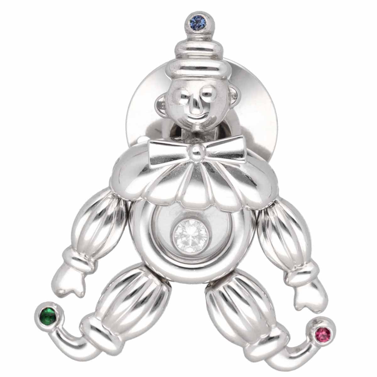 Chopard ショパール 90/2182 ハッピーダイヤモンド ピンブローチ ピエロ ダイヤモンド エメラルド ルビー ブルーサファイヤ 750 K18 WG ホワイトゴールド【送料無料】【中古】23120329