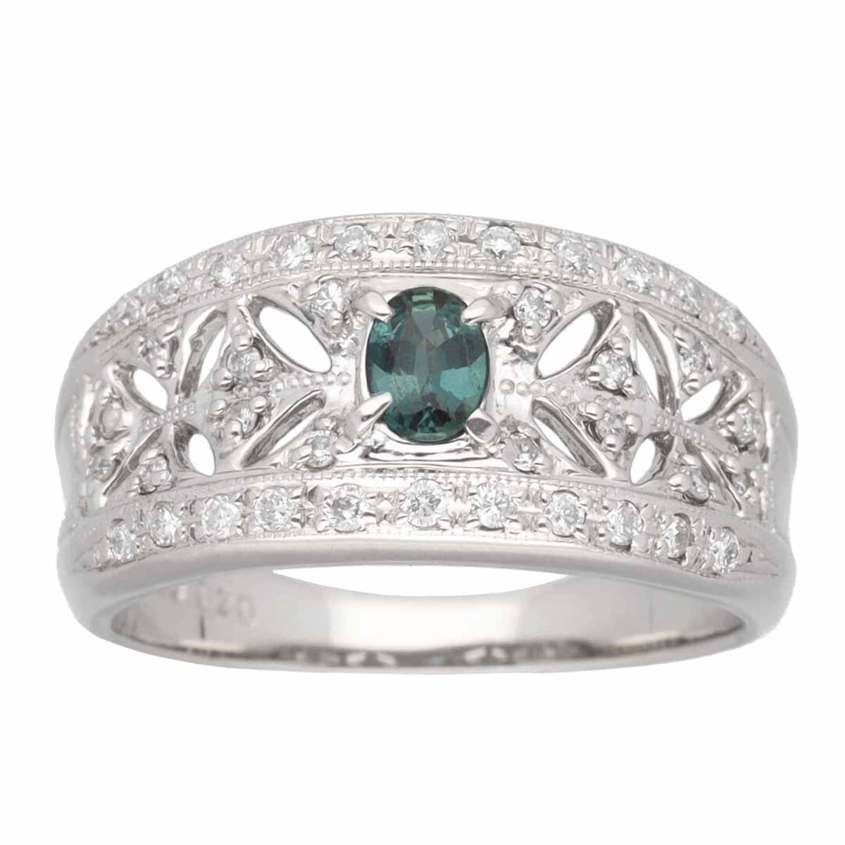 アレキサンドライト(0.20ct)ダイヤモンド(0.24ct)リング Pt900 プラチナ 日本サイズ約12号 #52【送料無料】指輪【中古】23130330
