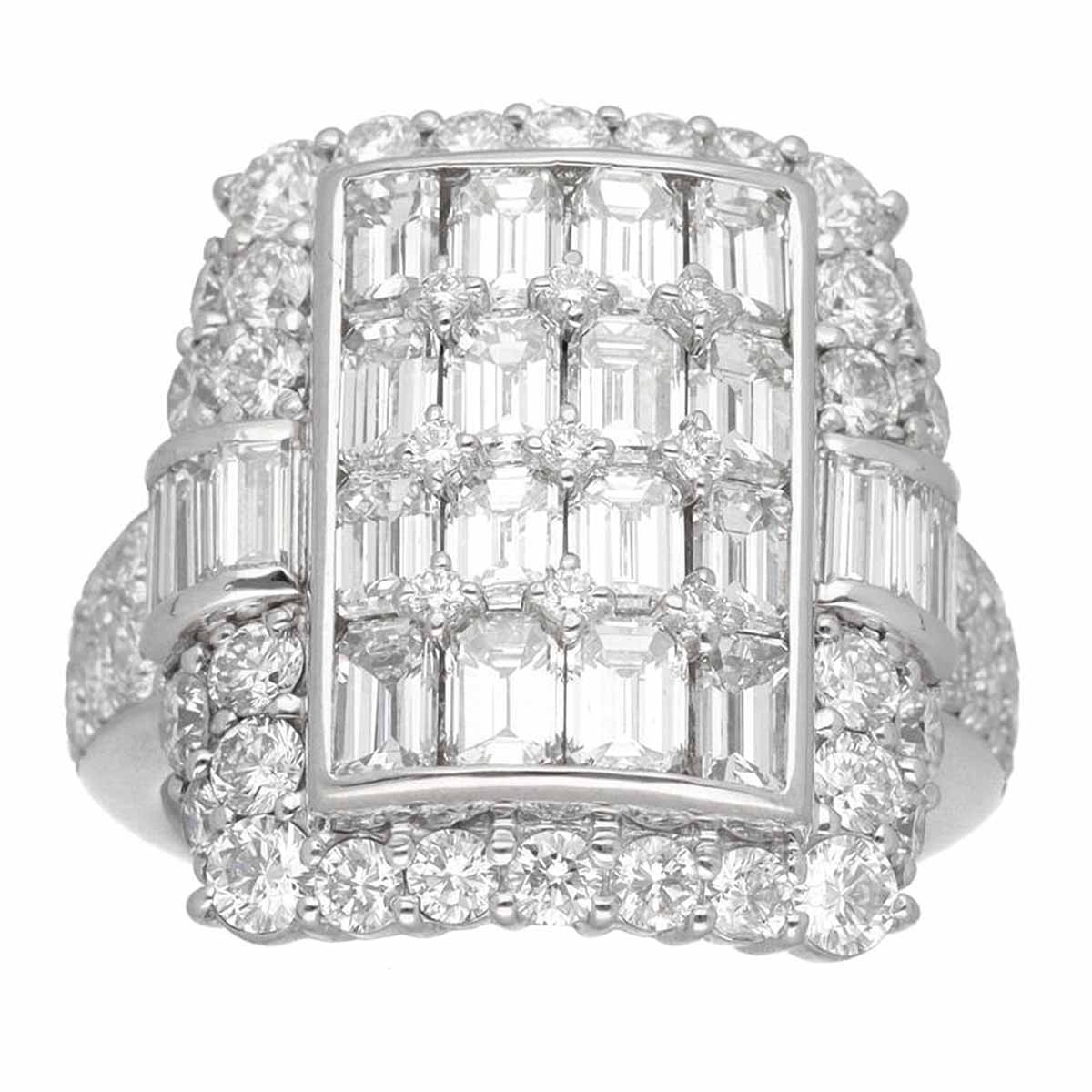 エメラルドカットダイヤモンド(2.83ct)ラウンドブリリアントカットダイヤモンド(2.59ct)リング Pt900 プラチナ 日本サイズ約14号 #54【送料無料】指輪【中古】25020137 336,600円