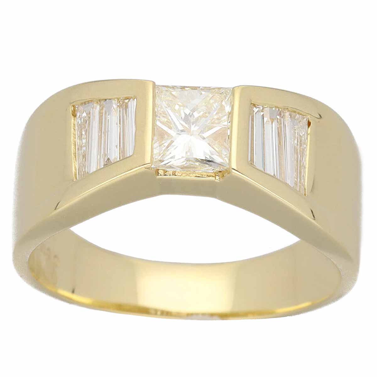 レクタンギュラー ブリリアントカットダイヤモンド(0.615ct L-SI2)サイドダイヤモンド(0.46ct) リング 750 K18 YG イエローゴールド 日本サイズ約13号 #53 鑑定書【送料無料】指輪【中古】23110349|Azabu Vintage