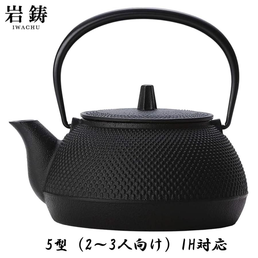 【定まり品】南部地方金物 岩鋳(Iwachu) 鉄瓶 黒焼付 0.65L 鉄瓶兼用急須 5型新アラレ IH相応う 12822