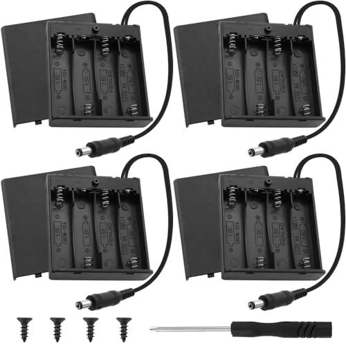 Xiatiaosann 4 AA Battery Holder with DC 5.5x2.1mm Male Connector, 6V Battery Holder Power Case Box with On/Off Switch/Cover, Screws, Screwdriver (4 Pack)画像