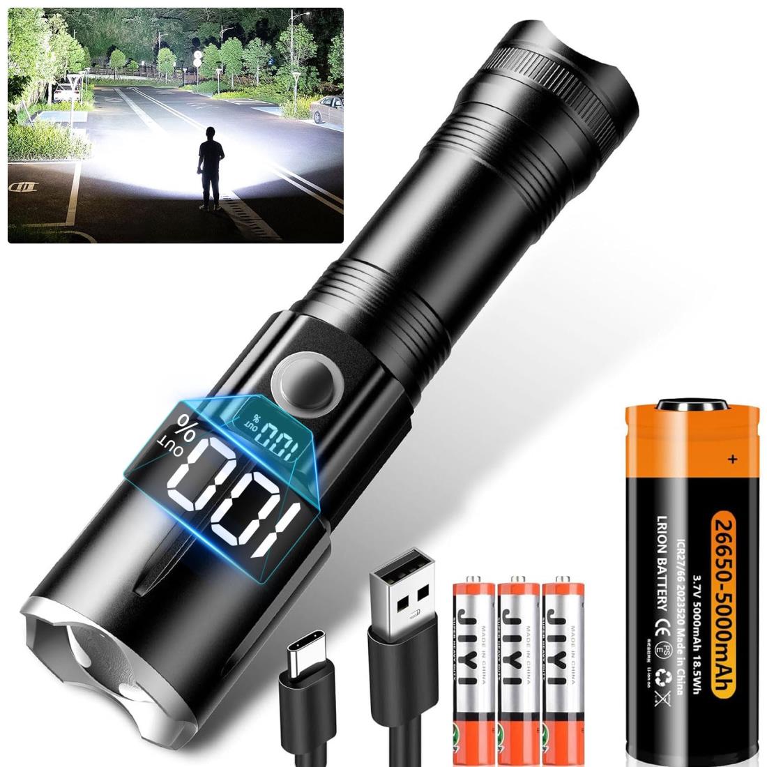 中古　新品非充電リチウム電池12本付けますLED懐中電灯 懐中電灯 LED懐中ライト 72ルーメン 単1形乾電池2本付き｜LHP