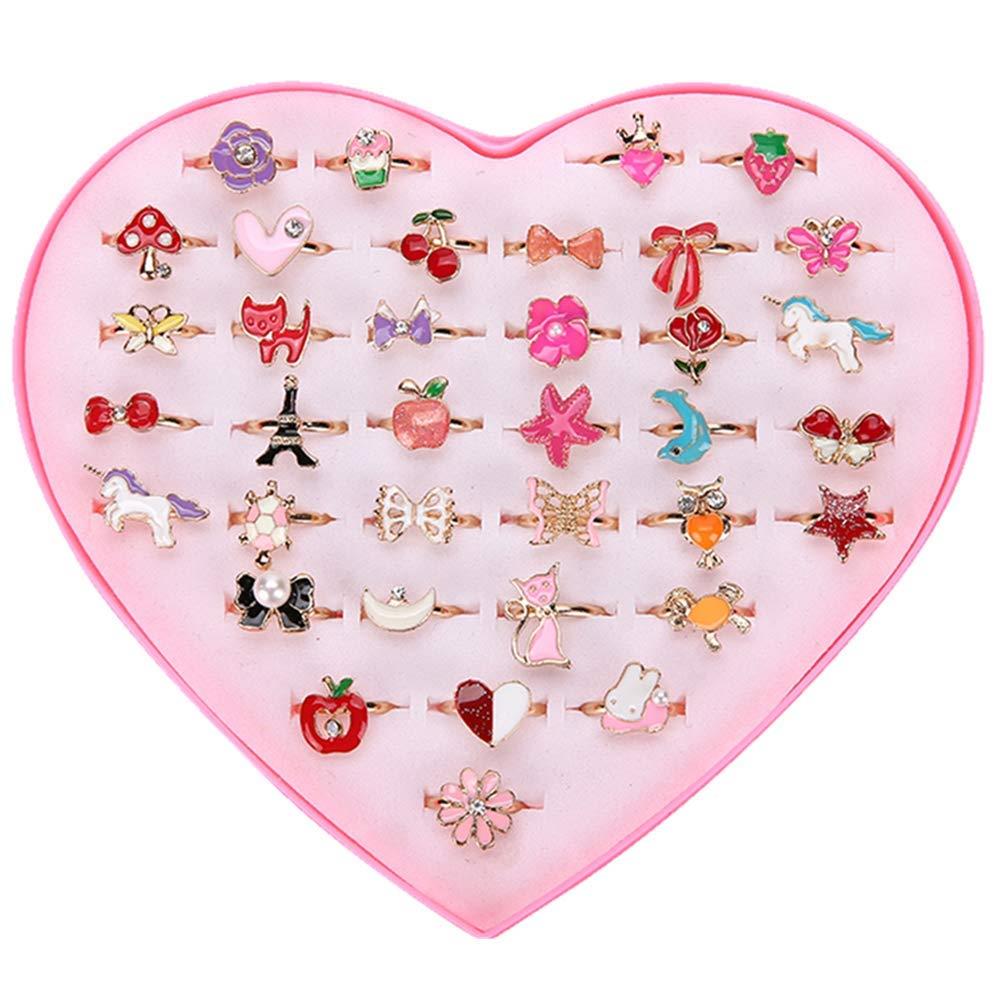 [OKTOKYU] 女の子 おもちゃ 指輪セット 指輪セットビーズ ジェリー 人気 子供 指輪 お祭り ひな祭り女の子指リング 可愛い 子供のプリンセス 緑日 プリキュアハロウィン クリスマス 景品 アクセサリー 誕生日 プレゼントサイズ調整可能 収納ボックス付き (36-Ring)画像