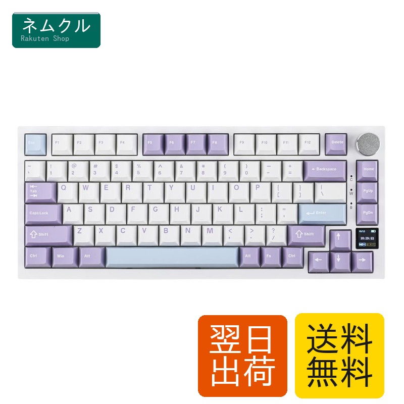 EPOMAKER Ajazz AK820 Pro ゲーミングキーボード 75% ガスケット搭載 メカニカルキーボード TFTスクリーン 3モード(Bluetooth 5.1/2.4Gワイヤレス&Type-C有線) 消音フォーム搭載 (White Purple - OEM Profile, Ajazz Flying Fish Switch)