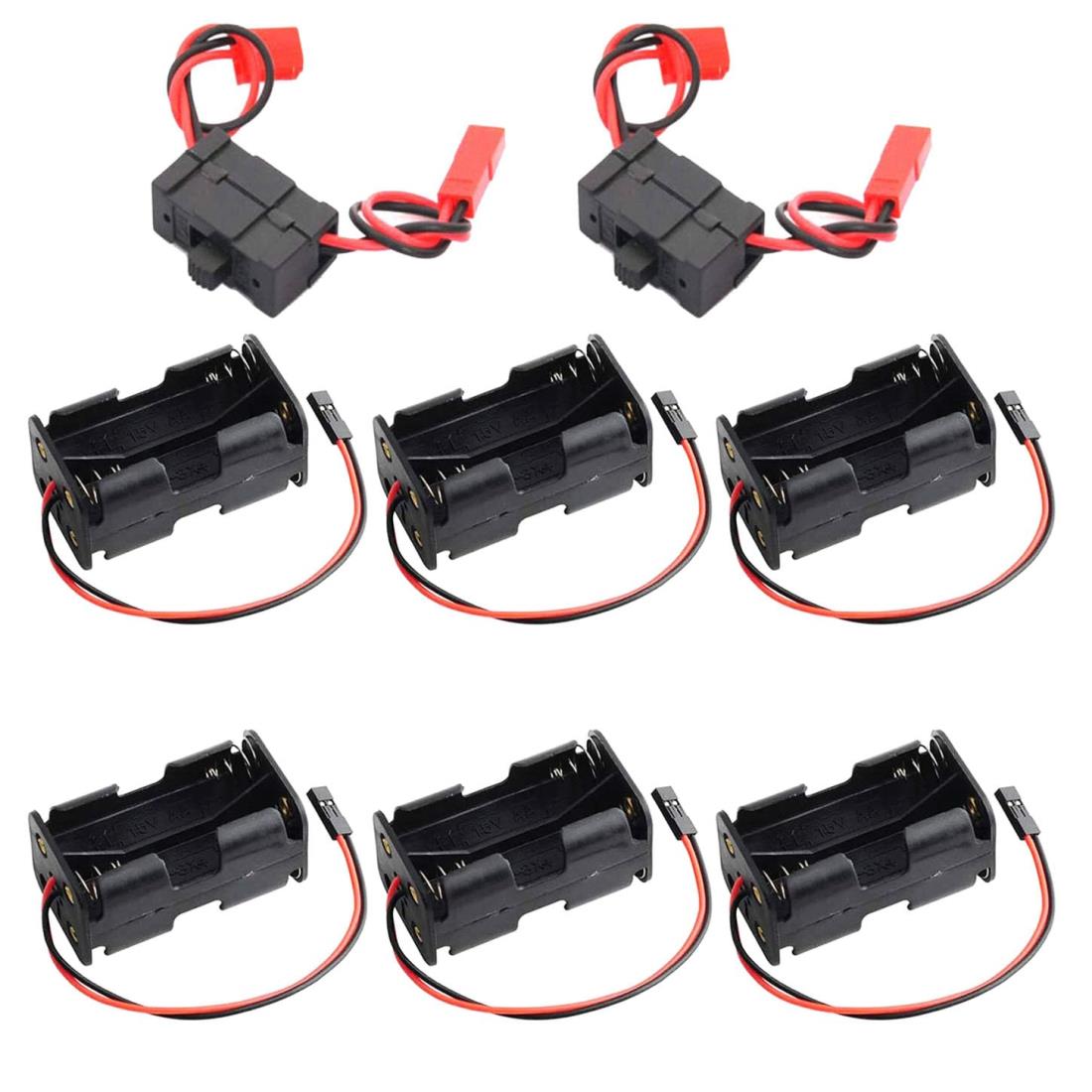 GTIWUNG 2個パック オンオフ電源スイッチ バッテリーレシーバー スイッチ & 6個 4セル両面バッテリーホルダー 4 x 1.5V 単三電池コンテナホルダーケース JSTコネクタープラグ付き RCカークローラートラック飛行機用画像