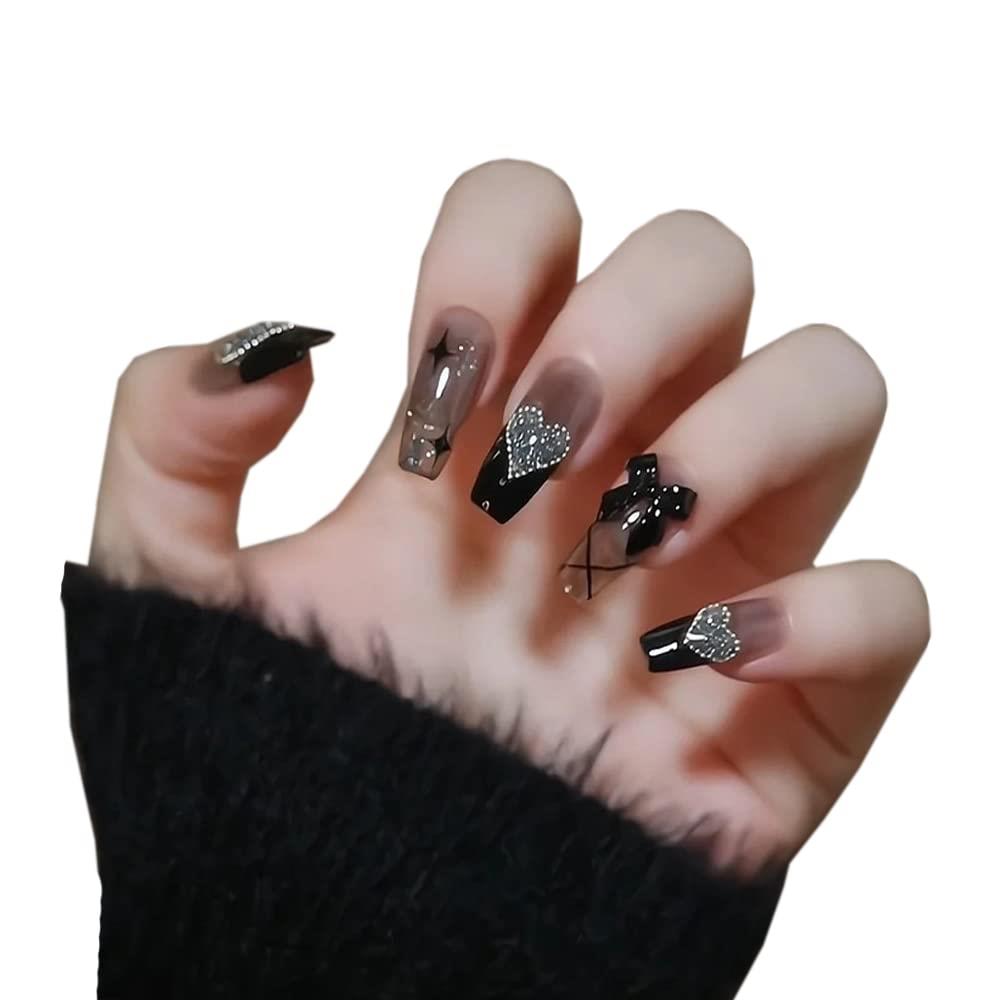 楽天市場】【送料無料】YINKE ネイルチップ ロング 24枚入 黒 成人式