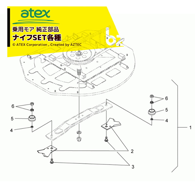 アテックス｜＜オプション部品＞乗用モア ナイフ（V）SET ナイフ・ボルト類 1台分 0670-983-200-0｜法人様限定