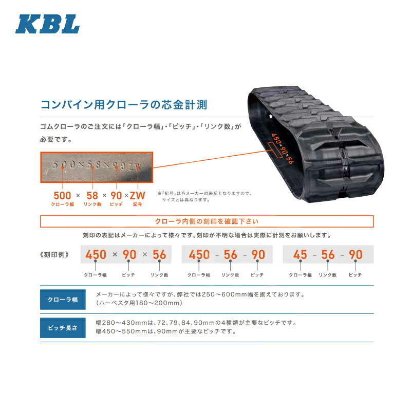 【キャッシュレス5%還元対象品!】【KBL】コンバイン用クローラ幅500xピッチ90xリンク50RC5050NKSクボタ対応