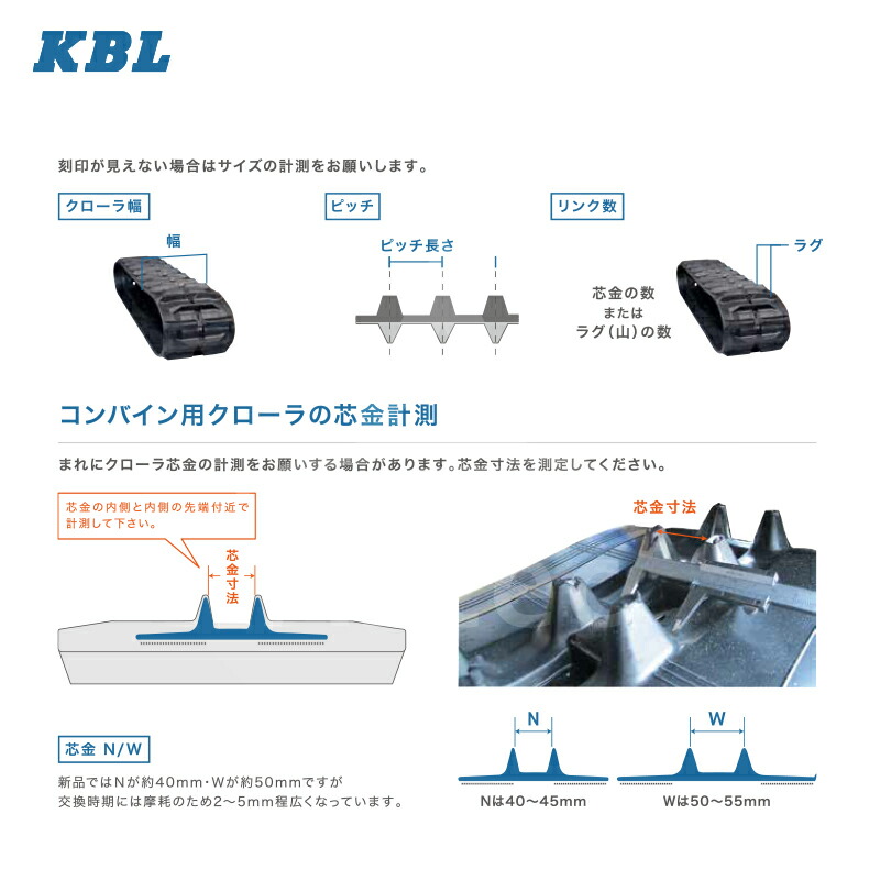 【キャッシュレス5%還元対象品!】【KBL】コンバイン用クローラ幅500xピッチ90xリンク50RC5050NKSクボタ対応