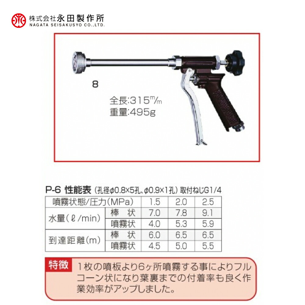 期間限定お試し価格】 永田製作所 NAGATA ピストルノズルシリーズ ピストル噴口Ｐ−６ G1 4 1122300 法人 農園様限定 fucoa.cl