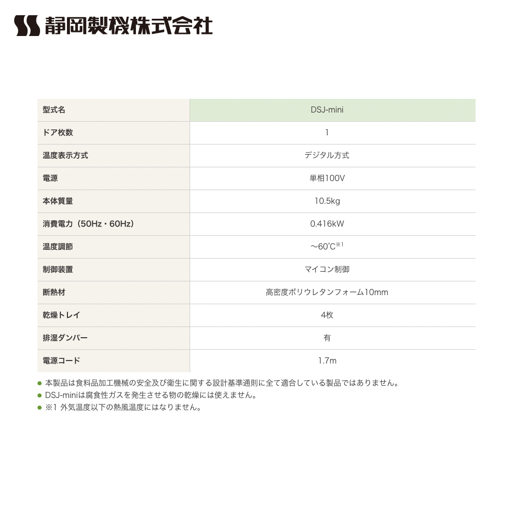 最大80%OFFクーポン 静岡製機 食品乾燥機 多目的電気乾燥機 家庭用小型タイプ DSJ-mini 単相100V 温度調節〜60℃ 乾燥トレイ4枚  法人 農園様限定 fucoa.cl