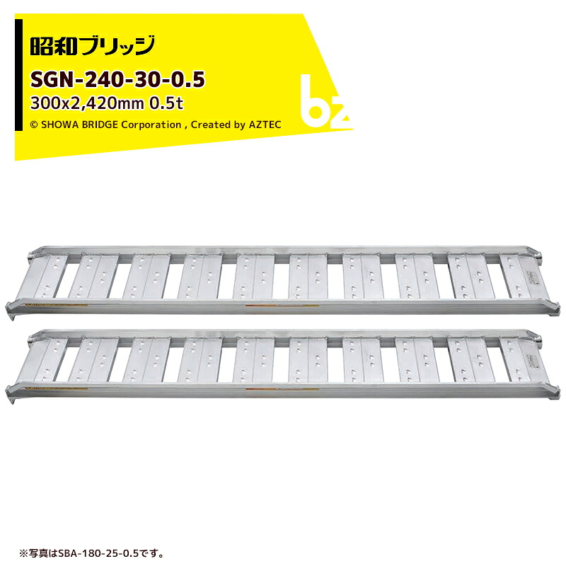 昭和ブリッジ アルミブリッジ SBA型 0.5t/2本セット 有効幅300x全長2,420 小型・中型・農業機械用 ゴムシュー・ホイール用 SBA-240-30-0.5 法人・農園様限定