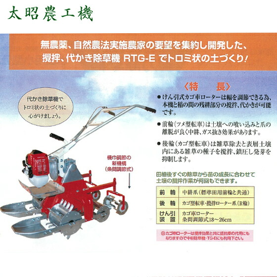 楽天市場 太昭農工機 水田用小型管理機 ミニエース 代かき除草機 Rtg Es型 標準田用 4wd Aztec 楽天市場店