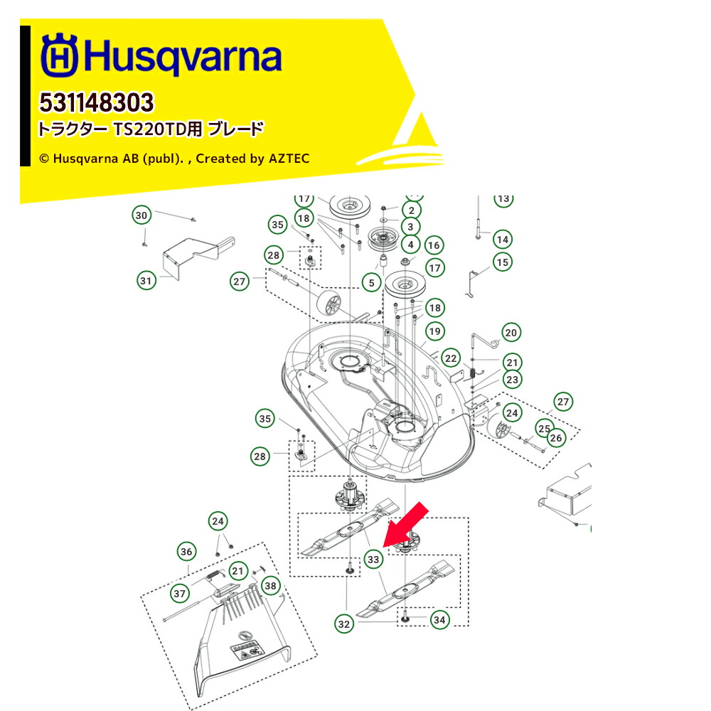 ハスクバーナ Husqvarna 部品 替刃 トラクター TS220TD用 ブレードセット 消耗品 531148303