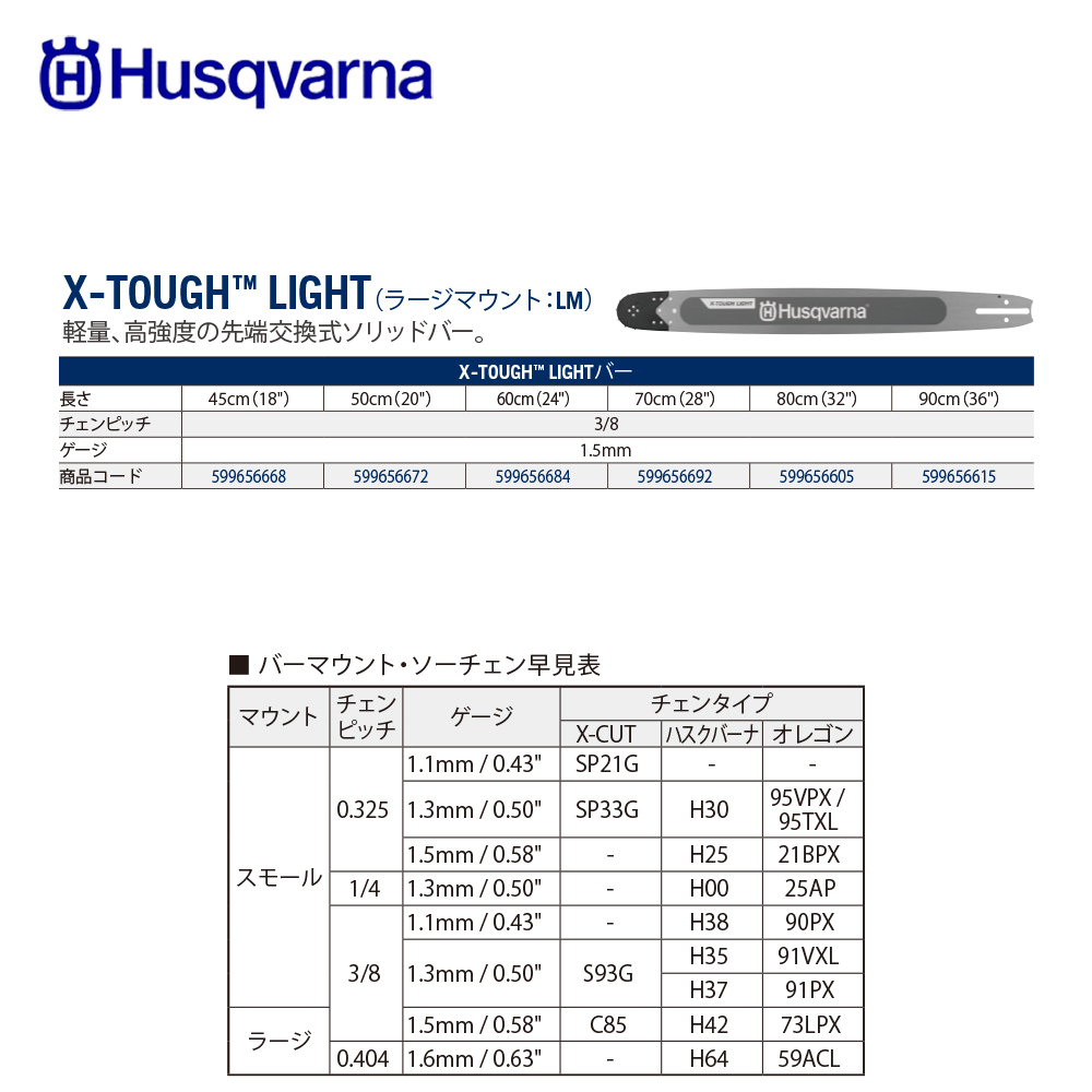 100％本物保証！ Husqvarna ハスクバーナ ガイドバー X-TOUGH LIGHTバー ラージマウントLM 80cm 32インチ ピッチ 3  8 599656605 fucoa.cl