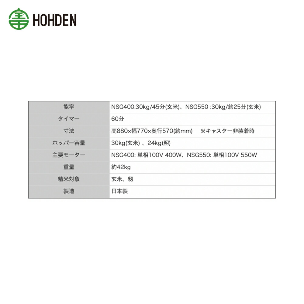 祝開店大放出セール開催中 宝田工業 HODEN 循環式精米機 30kgタイプ NSG550 ホッパー容量 fucoa.cl