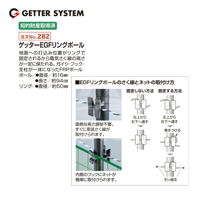 本物新品保証】 末松電子製作所 100本セット品 電気柵 支柱 ポール 末松電子 ゲッターEGFリングポール No.282 fucoa.cl