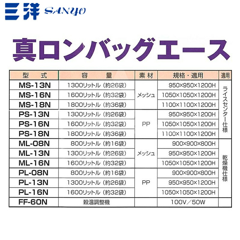 【8/1限定最大ポイント7倍エントリー必須】三洋|SANYO穀物運搬袋真ロンバッグエースPS-13NPP1300リットル(約26袋)PP生地ライスセンター仕様