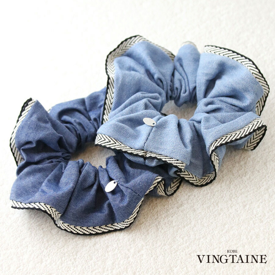 CELINE ネイビー シルクシュシュ CELINE シュシュ Scrunchy Bandana 460SA2SIB トリオンフ