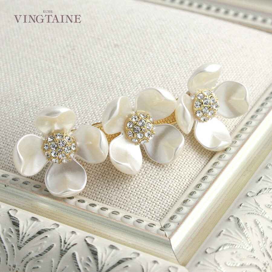 楽天市場】パールビジューフラワーモチーフバレッタ エレガント 華やか