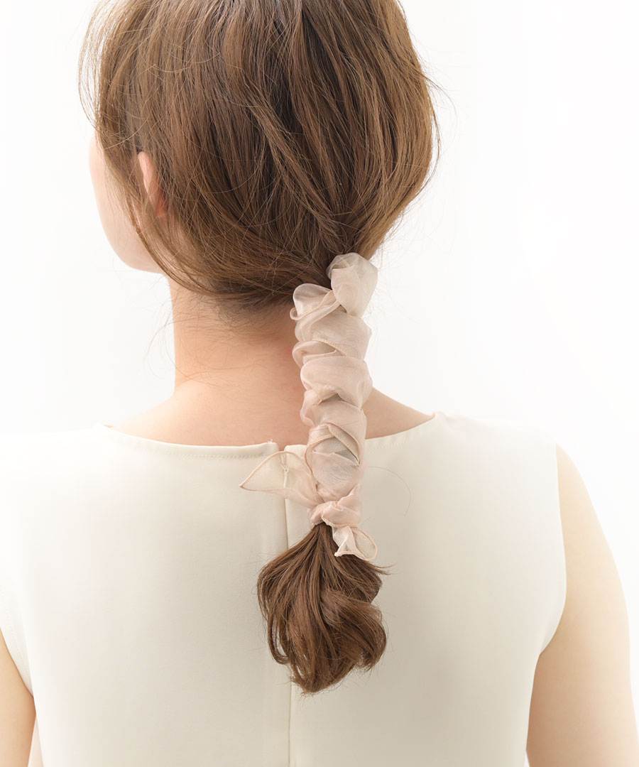 オーガンジーワイドポニーフック ヘアカフ ヘアフック ヘアゴム ヘア 