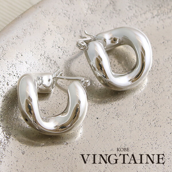vintage フープピアス　大きめ　925 silver シルバー925 ラウンドピアス バイカラーフープピアス 太め