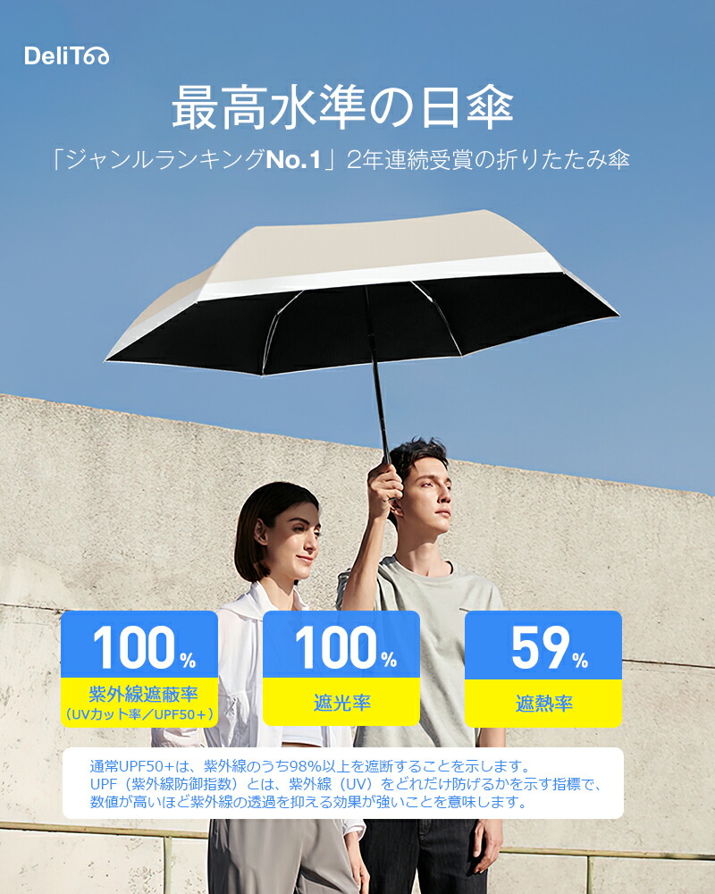 期間限定!1,400円~【楽天年間1位!形状記憶特許品】 日傘 折りたたみ傘 完全遮光 JIS認証済 遮熱率59% 自動開閉 DeliToo 傘 超軽量 わずか240g 折り畳み傘 6本骨 uvカット UPF 50+ 紫外線対策 日焼け対策 メンズ レディース 軽量 晴雨 花粉対策 ギフト