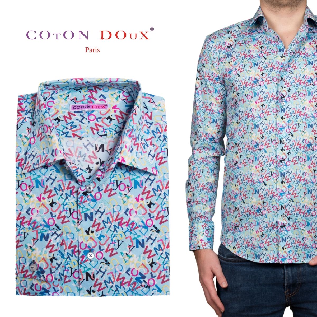期間限定特価 柄シャツ メンズ 長袖 アルファベット カラフル プリント シャツ フランス イタリア デザインシャツ スリムフィット 大きいサイズ ブランド Coton Doux コトンドゥ M11ad42alphabet 人気ショップが最安値挑戦 Portnetcorporation Co Zw