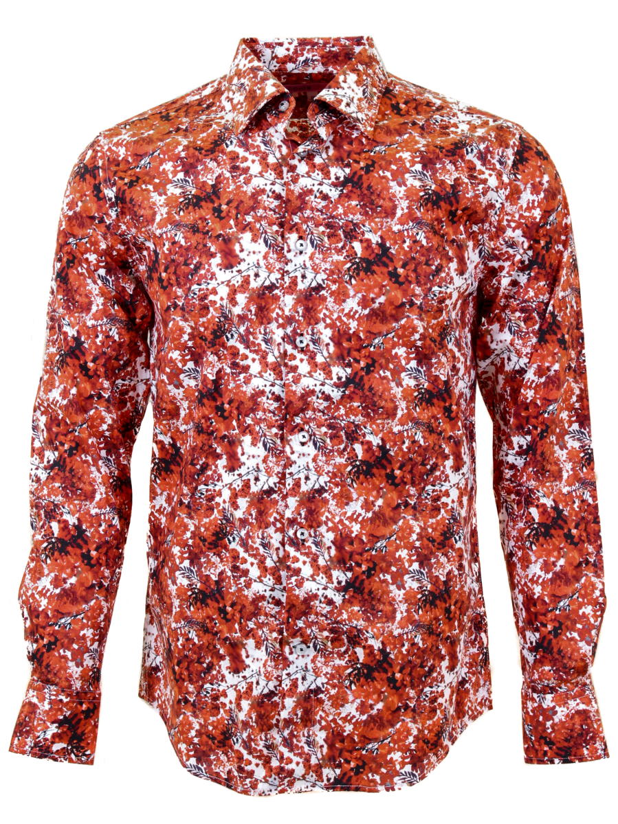 花柄 総柄 シャツ メンズ 長袖 ボタニカルデザイン 赤シャツ 葉 プリント おしゃれ 大人 シック お洒落 可愛い スリムフィット 大きいサイズ ブランド Coton Doux コトンドゥ M12ad2132reds Mydrap Com