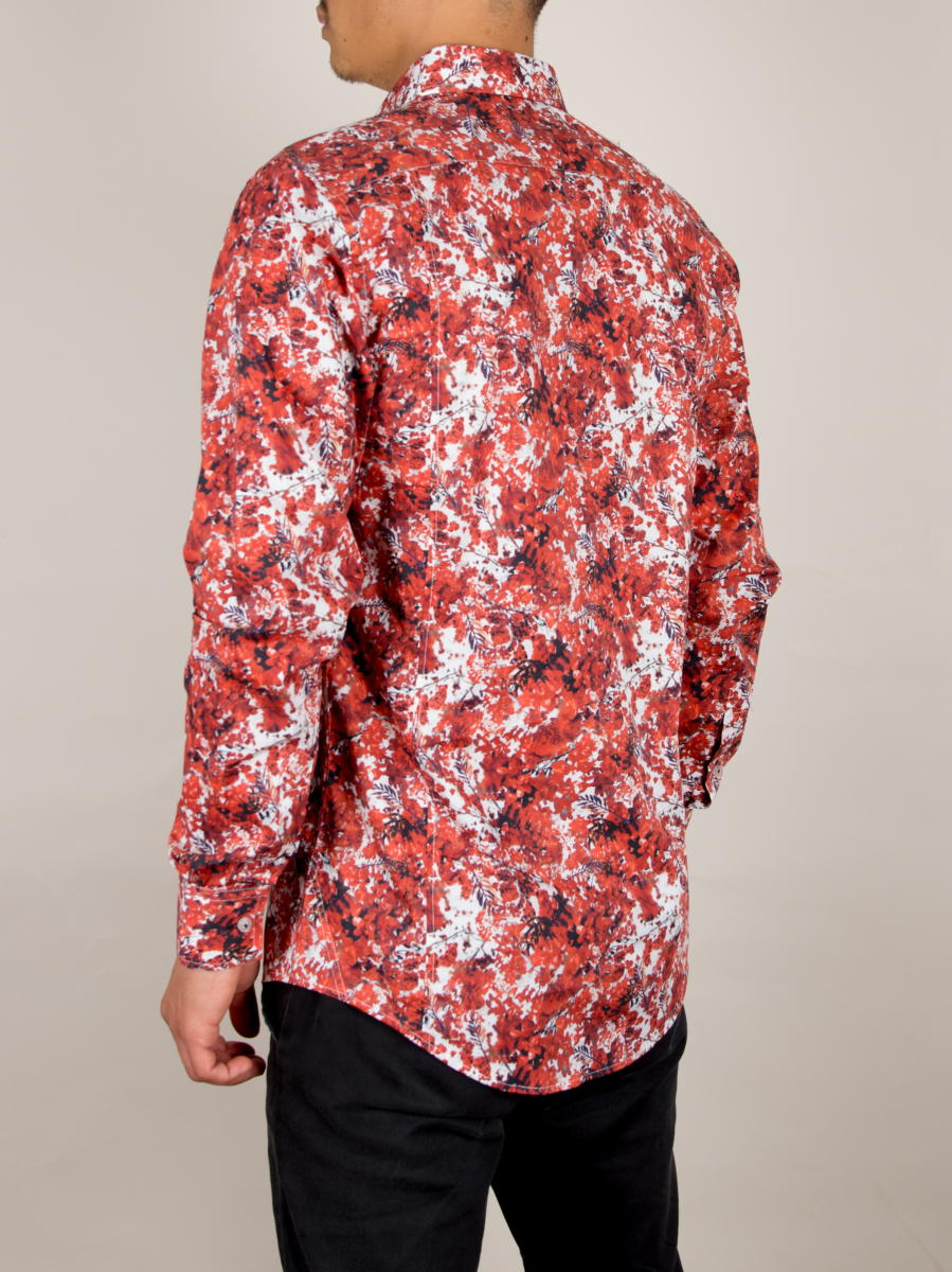 花柄 総柄 シャツ メンズ 長袖 ボタニカルデザイン 赤シャツ 葉 プリント おしゃれ 大人 シック お洒落 可愛い スリムフィット 大きいサイズ ブランド Coton Doux コトンドゥ M12ad2132reds Mydrap Com