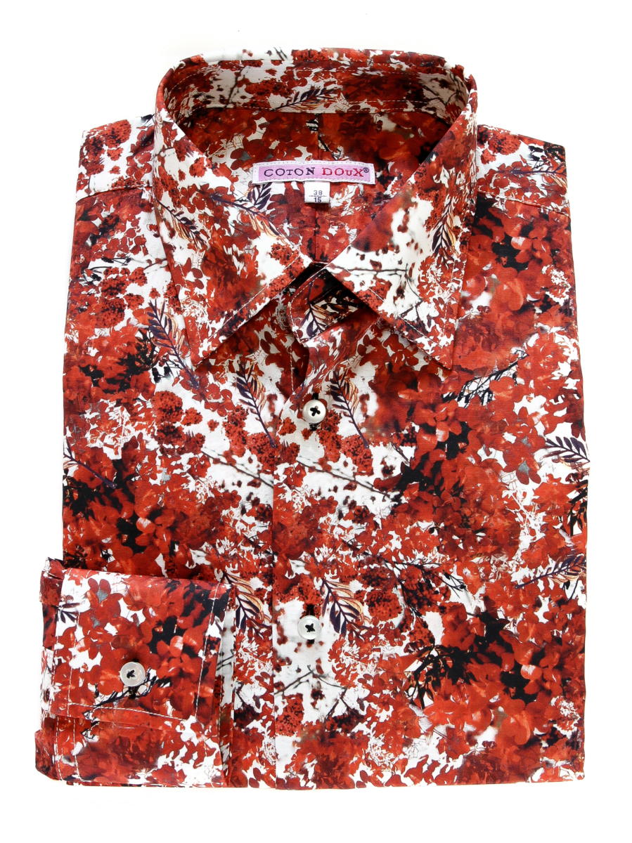 花柄 総柄 シャツ メンズ 長袖 ボタニカルデザイン 赤シャツ 葉 プリント おしゃれ 大人 シック お洒落 可愛い スリムフィット 大きいサイズ ブランド Coton Doux コトンドゥ M12ad2132reds Mydrap Com