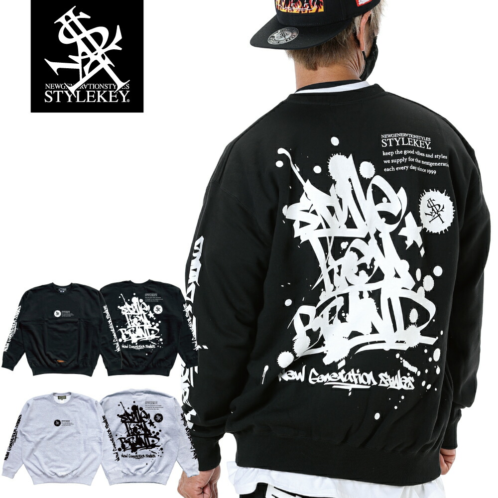 STYLEKEY(スタイルキー) クルースウェット SCRIBBLE CREW SWEAT(SK21FW-SWC02) タギング グラフィック グラフィティー ロゴ 文字 手書き バックプリント 袖プリント トレーナー メンズ ファッション ストリート ヒップホップ B系 大きいサイズ