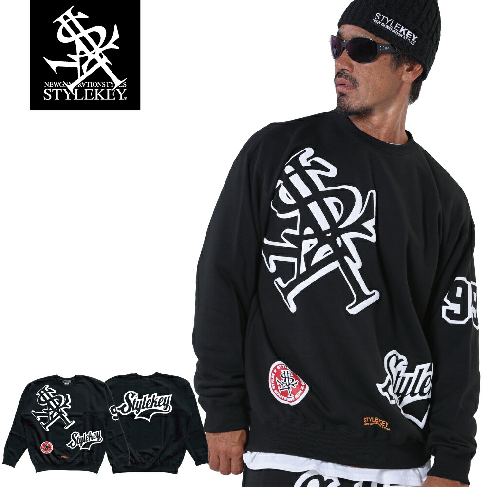 STYLEKEY(スタイルキー) クルースウェット DECAL CREW SWEAT(SK24FW-SWC02) デカール ステッカー ロゴ レースマシーン スポンサー 広告 ポップ バックプリント トレーナー メンズ レディース ファッション ストリート系 ヒップホップ B系 大きいサイズ